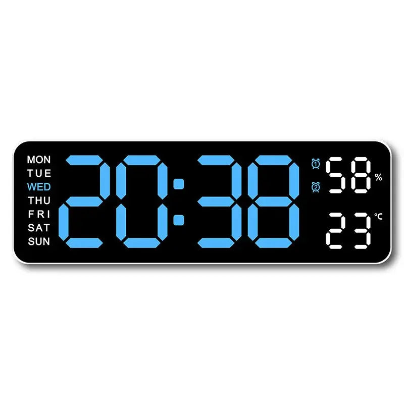 Large Digital Wall Clock with Temperature, Humidity & Auto Dimmer | USB Powered LED Alarm Table Clock