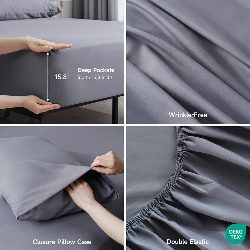 Z-Hom 4-Piece Luxury Queen Bed Sheet Set - Microfiber Paisley & Solid Design with Deep Pockets up to 16 Inches