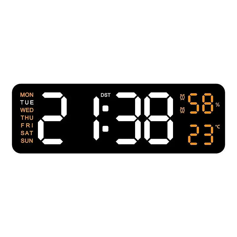 Large Digital Wall Clock with Temperature, Humidity & Auto Dimmer | USB Powered LED Alarm Table Clock
