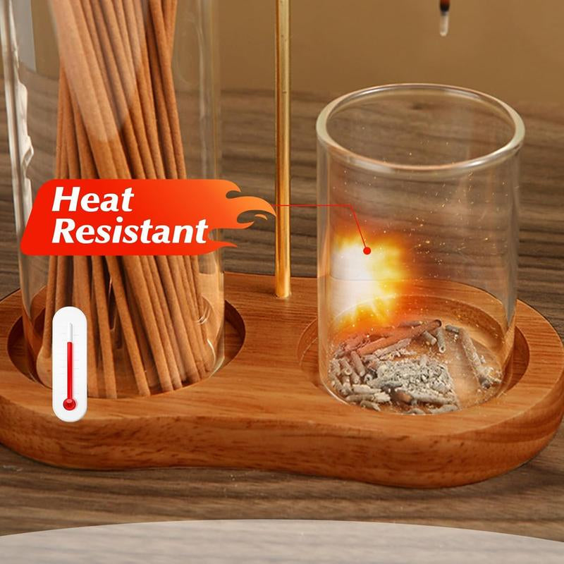 Elegant 2-in-1 Wooden Incense & Candle Holder - Aromatherapy Diffuser with Removable Glass Ash Collector, Perfect Home Decor & Unique Gift for Scent Lovers