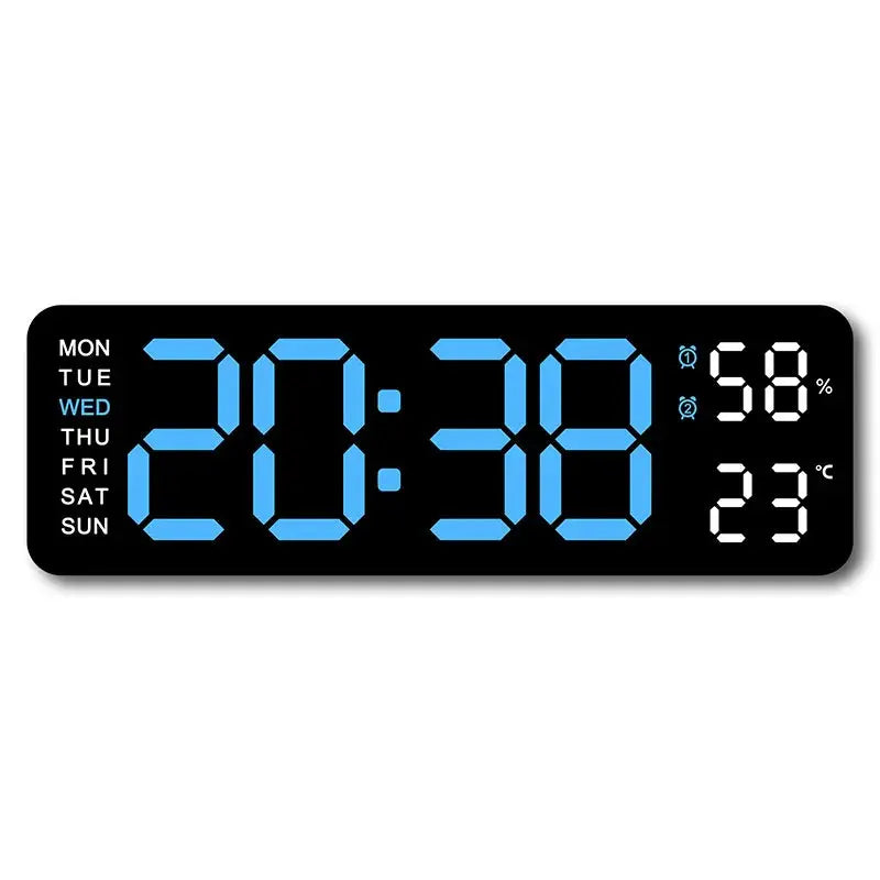 Large Digital Wall Clock with Temperature, Humidity & Auto Dimmer | USB Powered LED Alarm Table Clock