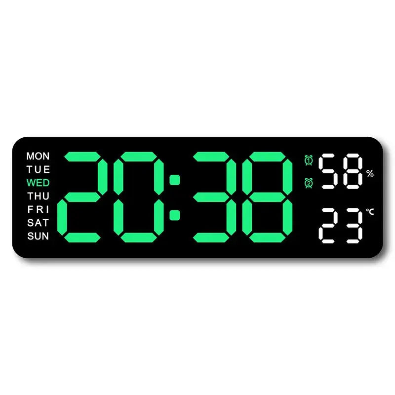 Large Digital Wall Clock with Temperature, Humidity & Auto Dimmer | USB Powered LED Alarm Table Clock