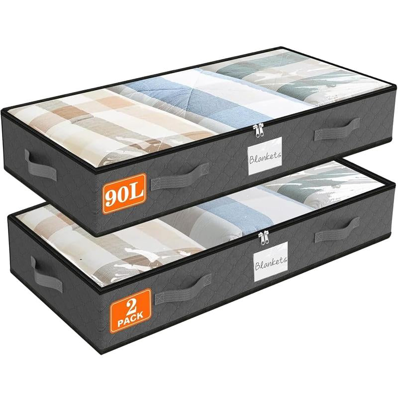 Maximize Your Space: 2-Pack Rolling Under Bed Storage Containers with Clear Windows & Labels - Perfect for Clothes, Shoes, and Blankets (30.71"x16.93"x6.69", Black)
