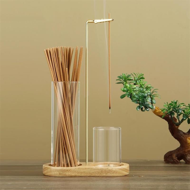 Elegant 2-in-1 Wooden Incense & Candle Holder - Aromatherapy Diffuser with Removable Glass Ash Collector, Perfect Home Decor & Unique Gift for Scent Lovers