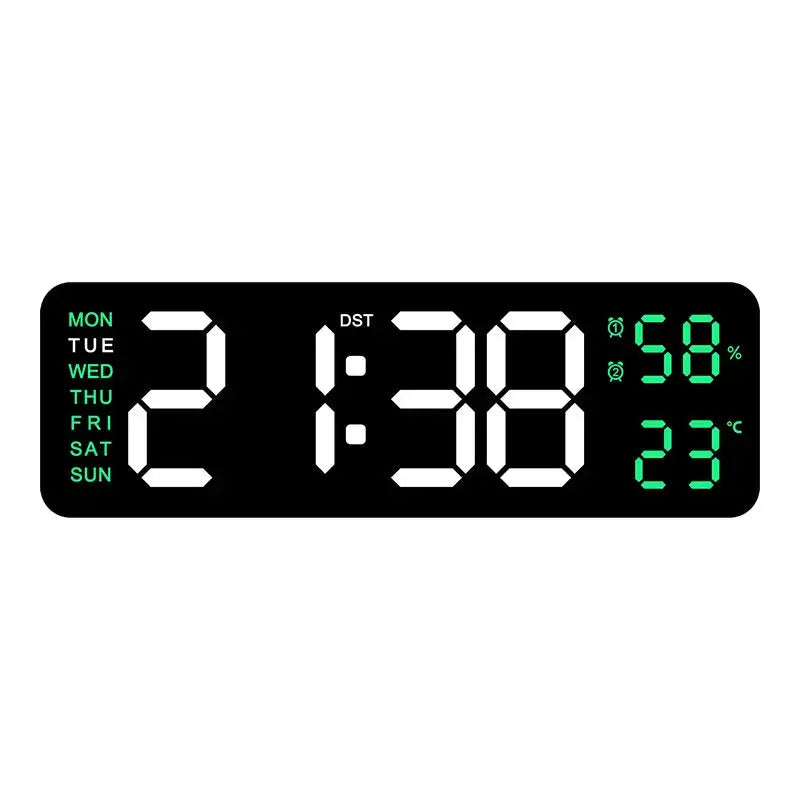 Large Digital Wall Clock with Temperature, Humidity & Auto Dimmer | USB Powered LED Alarm Table Clock