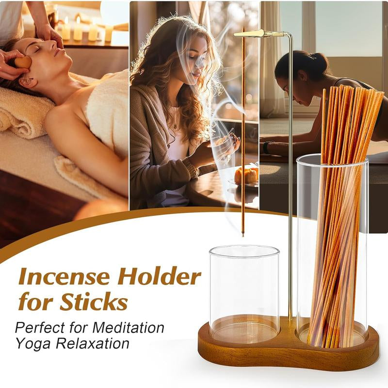 Elegant 2-in-1 Wooden Incense & Candle Holder - Aromatherapy Diffuser with Removable Glass Ash Collector, Perfect Home Decor & Unique Gift for Scent Lovers