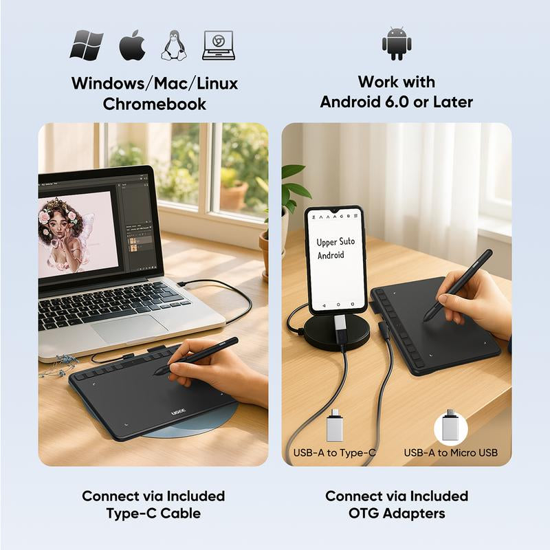 UGEE S640 Digital Drawing Tablet - Versatile USB-Powered Graphics Tablet for Students & Artists, Durable Writing Board for Creative Expression