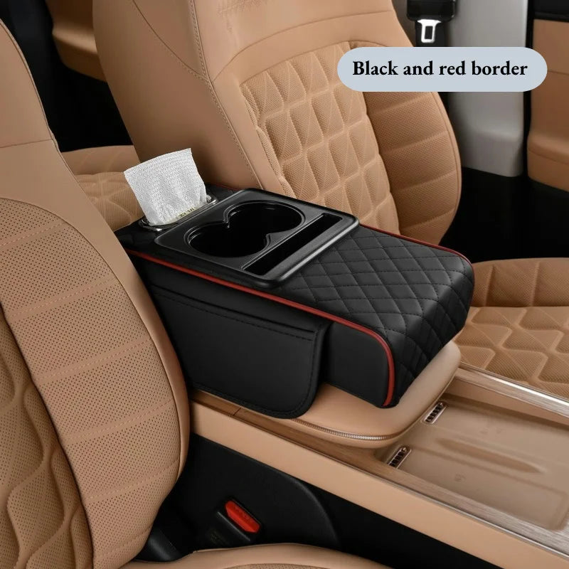 Ultimate Comfort Auto Center Console Armrest Cushion with 2 Cup Holders - All-Season Heightening Pad & Pillow Cover. Ultimate Comfort Auto Center Console Armrest Cushion with 2 Cup Holders - All-Season Heightening Pad & Pillow Cover