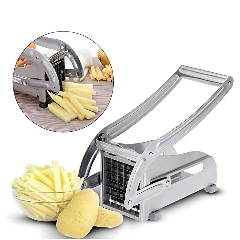 Premium Stainless Steel French Fry Cutter with 2 Blades - Perfect for Homemade Fries & Kitchen Use - Non-Slip Suction Feet Included