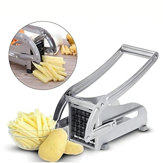 Premium Stainless Steel French Fry Cutter with 2 Blades - Perfect for Homemade Fries & Kitchen Use - Non-Slip Suction Feet Included