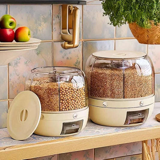UFORU 360° Rotating Moisture-Proof Grain Dispenser - Durable Transparent Storage Container with Lid for Rice, Grains, Cereals, Flour & Pet Food - Perfect Father's Day Gift!