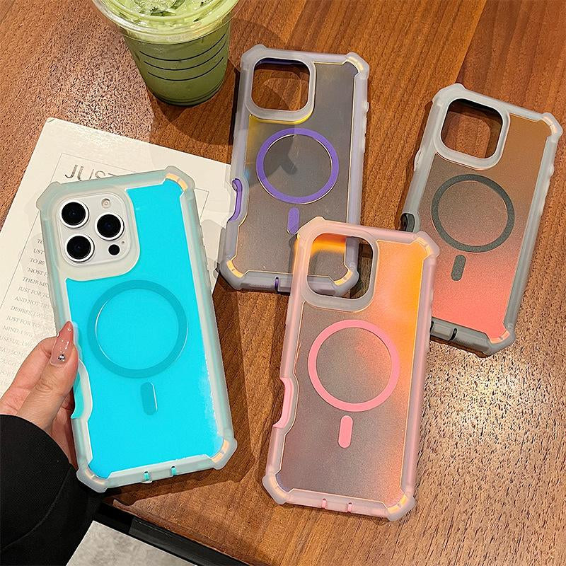 Luxury MagSafe Laser Armor Phone Case for iPhone 16/15/14/13 Pro Max - Dual Layer Protection, Wireless Charging, and Shockproof Design