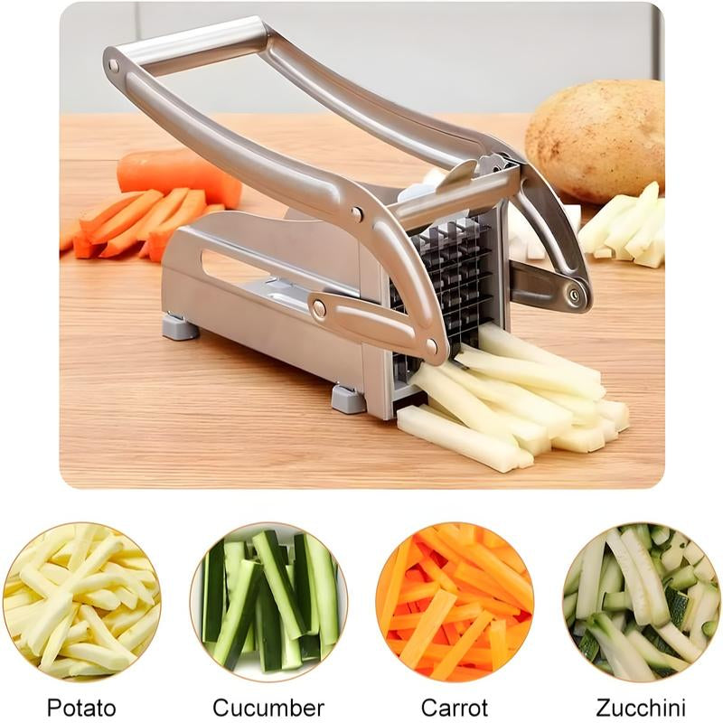 Premium Stainless Steel French Fry Cutter with 2 Blades - Perfect for Homemade Fries & Kitchen Use - Non-Slip Suction Feet Included