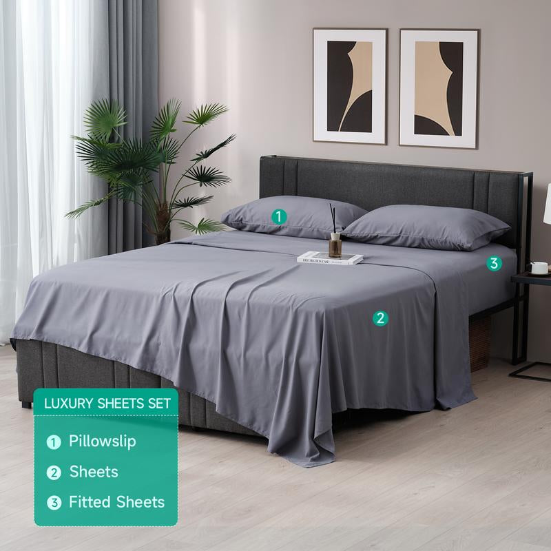 Z-Hom 4-Piece Luxury Queen Bed Sheet Set - Microfiber Paisley & Solid Design with Deep Pockets up to 16 Inches