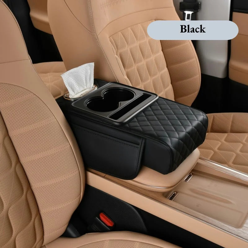 Ultimate Comfort Auto Center Console Armrest Cushion with 2 Cup Holders - All-Season Heightening Pad & Pillow Cover