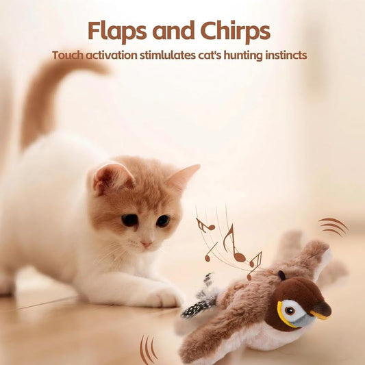 2025 Flapping Bird Cat Toy - Interactive Rechargeable Pet Exercise Toy with Lifelike Chirping Sounds - Perfect Gift for Cats and Puppies!