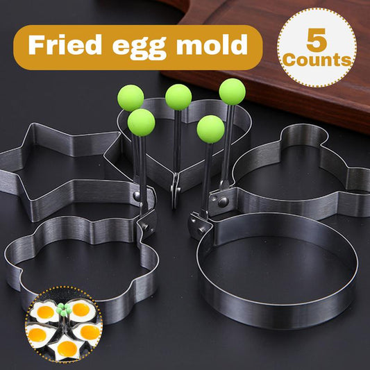 5-Piece Non-Stick Fried Egg Ring Molds Set - Perfect for Shaped Eggs on Griddle Pan