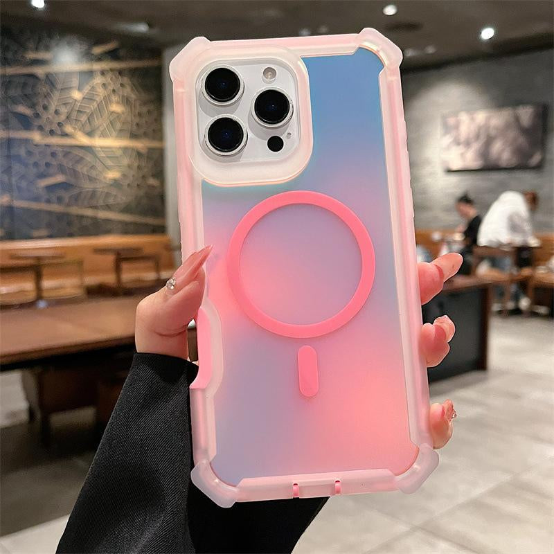 Luxury MagSafe Laser Armor Phone Case for iPhone 16/15/14/13 Pro Max - Dual Layer Protection, Wireless Charging, and Shockproof Design