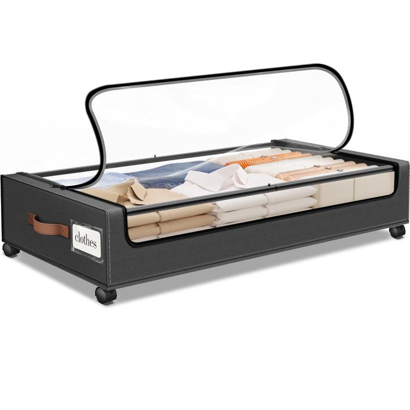 Maximize Your Space: 2-Pack Rolling Under Bed Storage Containers with Clear Windows & Labels - Perfect for Clothes, Shoes, and Blankets (30.71"x16.93"x6.69", Black)