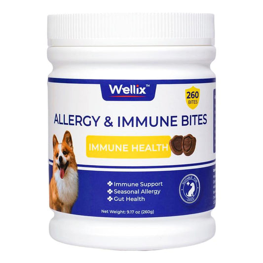 Wellix 260-Count Natural Dog Allergy Relief Chews - Soothing Itchy Skin & Ears with Immune Support.Wellix 260-Allergy & Immune Bites - Soothing Itchy Skin & Ears with Immune Support