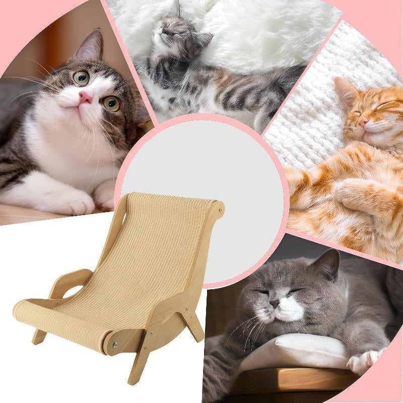 Stylish Wooden Cat Scratcher Rocker Bed - Ultimate Multi-Functional Pet Furniture for Scratching, Lounging & Relaxing Indoors or Outdoors