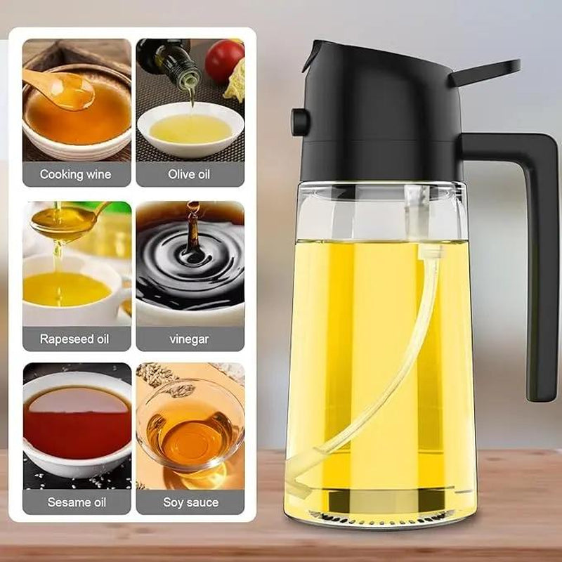 GJ 16Oz Oil Dispenser Bottle - 2-in-1 Olive Oil Sprayer & Dispenser for Cooking, Salad & Barbecue - Stylish Multicolor Kitchenware