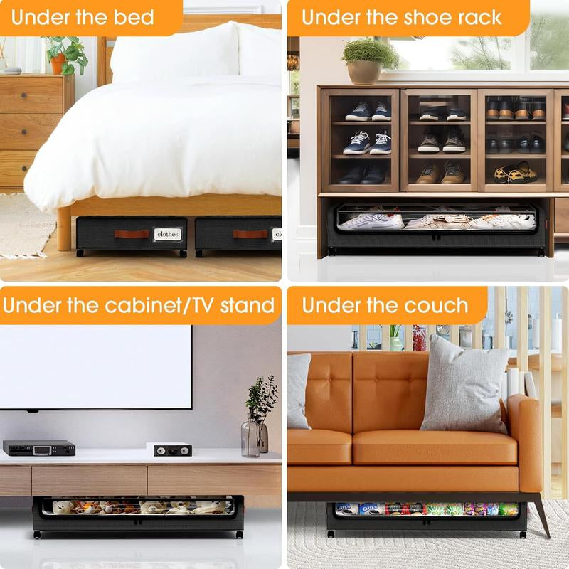 Maximize Your Space: 2-Pack Rolling Under Bed Storage Containers with Clear Windows & Labels - Perfect for Clothes, Shoes, and Blankets (30.71"x16.93"x6.69", Black)
