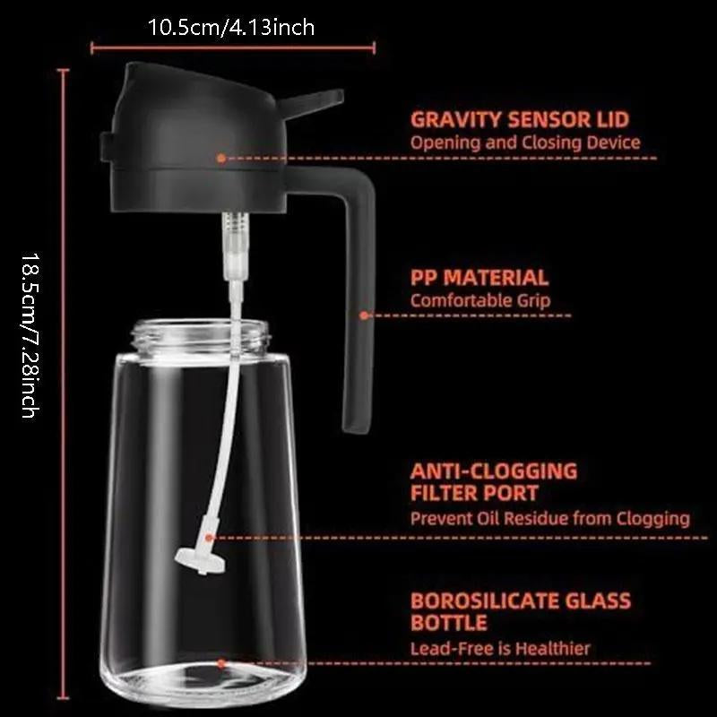 GJ 16Oz Oil Dispenser Bottle - 2-in-1 Olive Oil Sprayer & Dispenser for Cooking, Salad & Barbecue - Stylish Multicolor Kitchenware