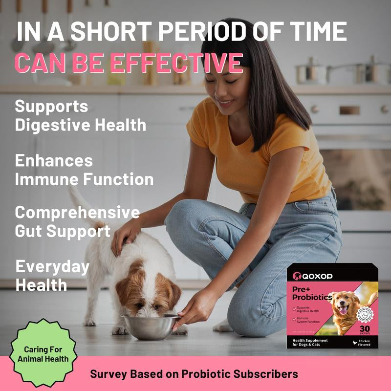 Probiotics for Dogs & Cats - 30 Chicken-Flavored Sachets for Digestive Relief with Prebiotics, Fiber & Enzymes - Boosts Gut & Immune Health!