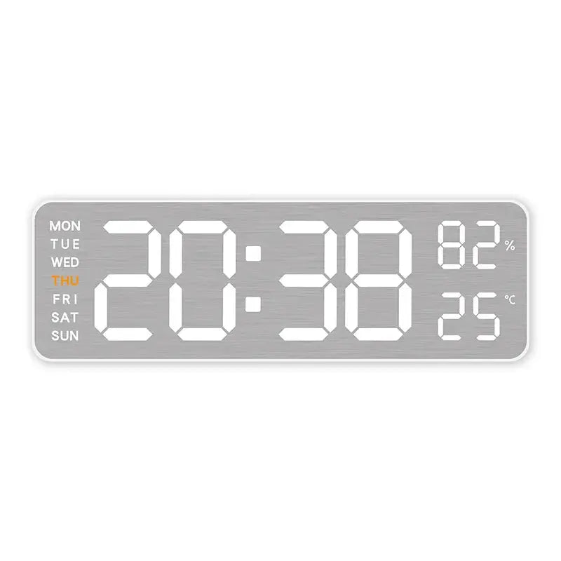 Large Digital Wall Clock with Temperature, Humidity & Auto Dimmer | USB Powered LED Alarm Table Clock