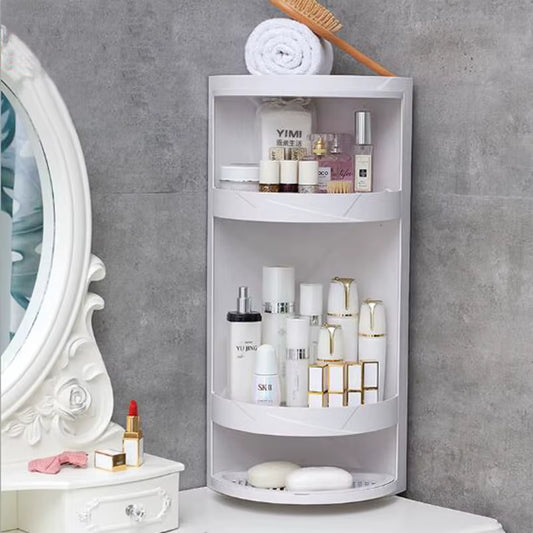 Rotating Triangle Suction Wall Storage Rack — 2-Tier Corner Organizer for Bathroom & Kitchen, Dustproof Space-Saver