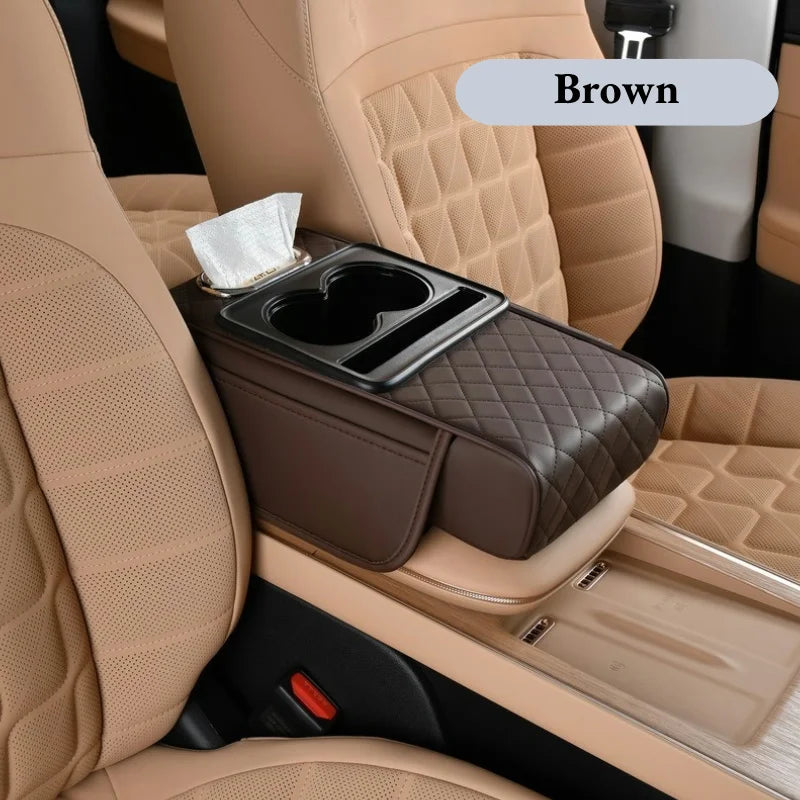 Ultimate Comfort Auto Center Console Armrest Cushion with 2 Cup Holders - All-Season Heightening Pad & Pillow Cover