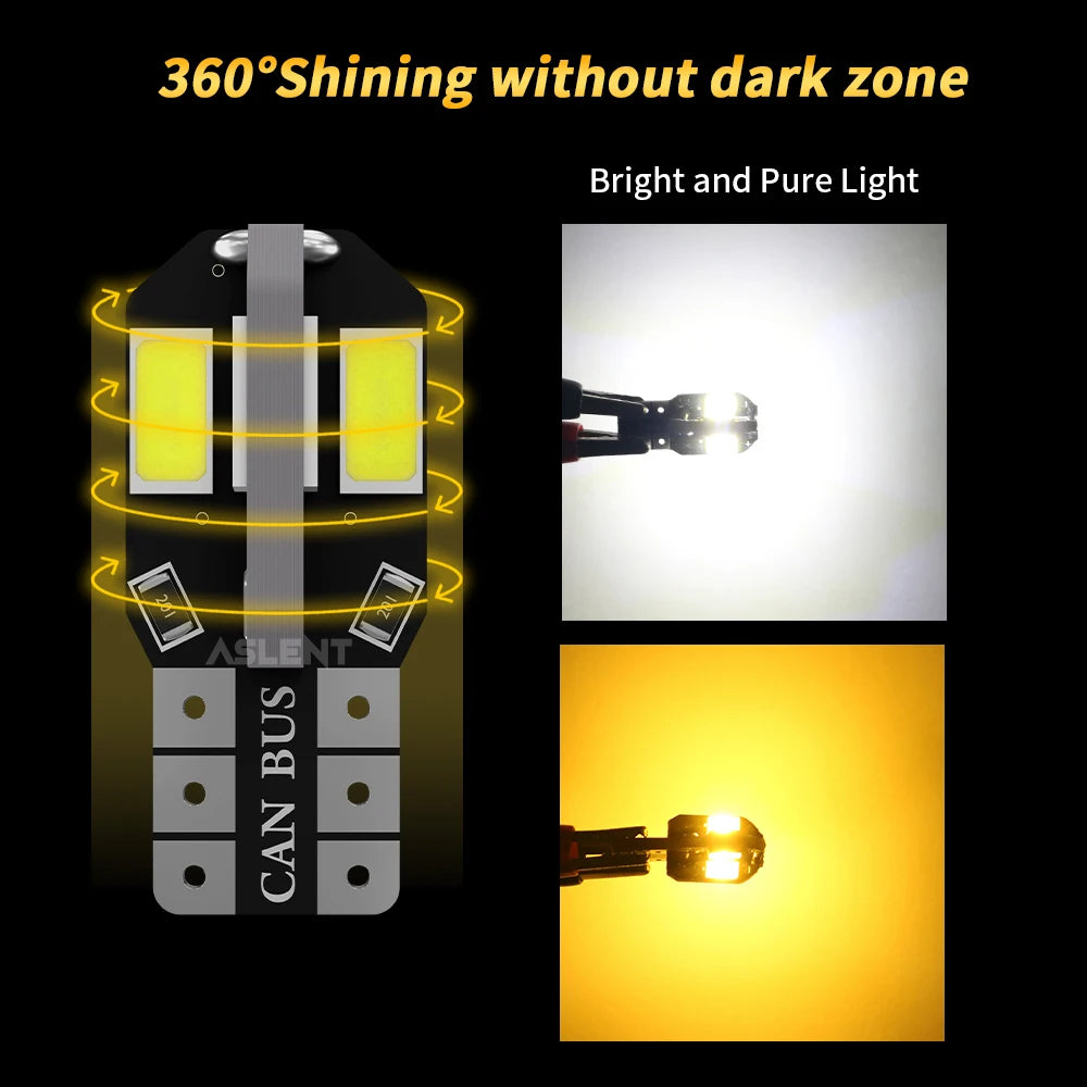 Super Bright 10X W5W T10 LED CANBUS Car Interior Side Lights - No Error, 600Lm, White/Amber/Red Options