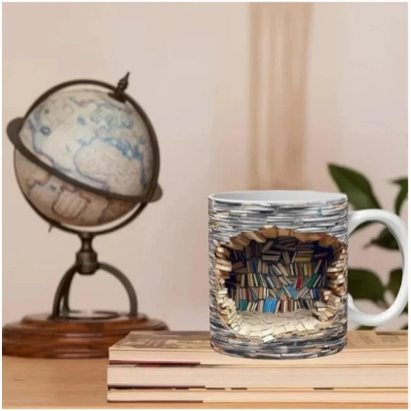 3D Library Bookshelf Mug | Creative Ceramic Coffee Cup for Book Lover