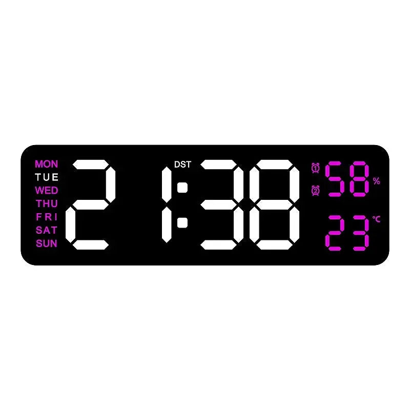 Large Digital Wall Clock with Temperature, Humidity & Auto Dimmer | USB Powered LED Alarm Table Clock