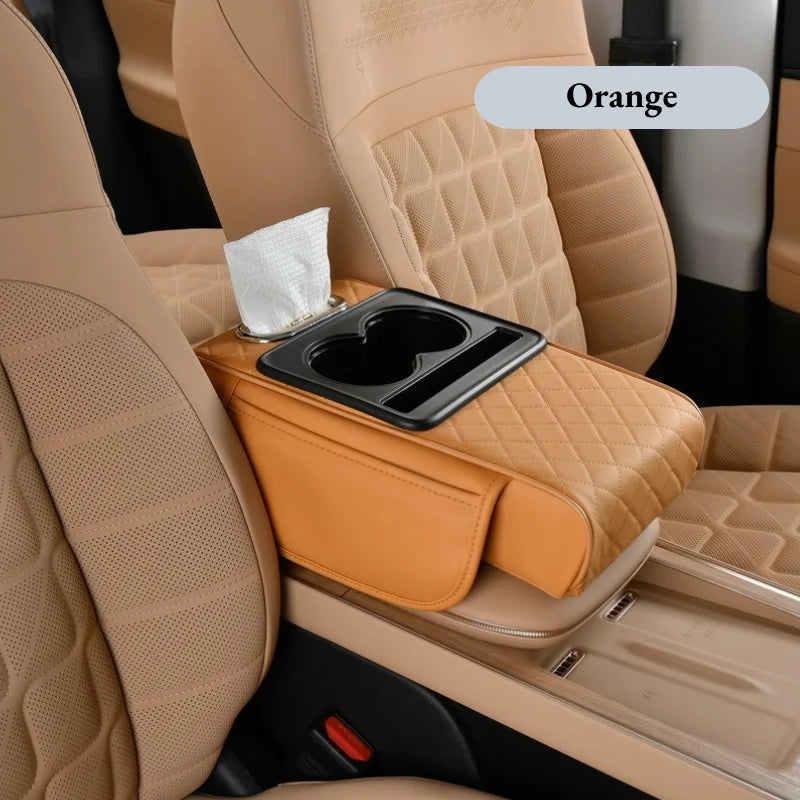 Ultimate Comfort Auto Center Console Armrest Cushion with 2 Cup Holders - All-Season Heightening Pad & Pillow Cover