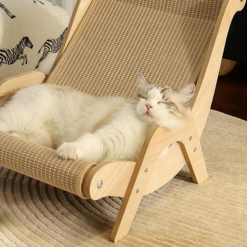 Stylish Wooden Cat Scratcher Rocker Bed - Ultimate Multi-Functional Pet Furniture for Scratching, Lounging & Relaxing Indoors or Outdoors
