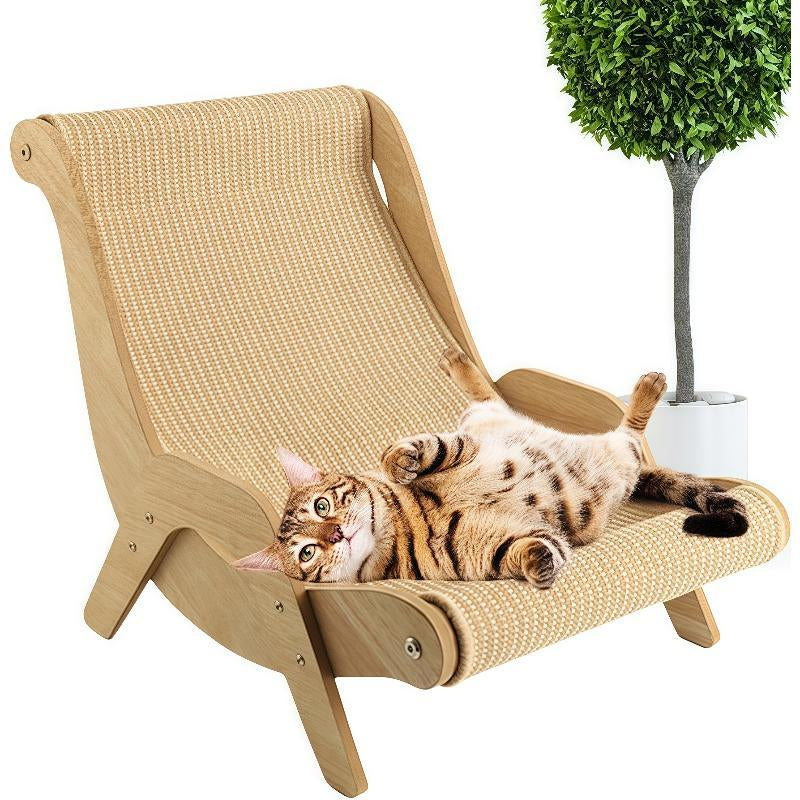 Stylish Wooden Cat Scratcher Rocker Bed - Ultimate Multi-Functional Pet Furniture for Scratching, Lounging & Relaxing Indoors or Outdoors