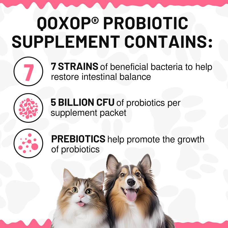 Probiotics for Dogs & Cats - 30 Chicken-Flavored Sachets for Digestive Relief with Prebiotics, Fiber & Enzymes - Boosts Gut & Immune Health!