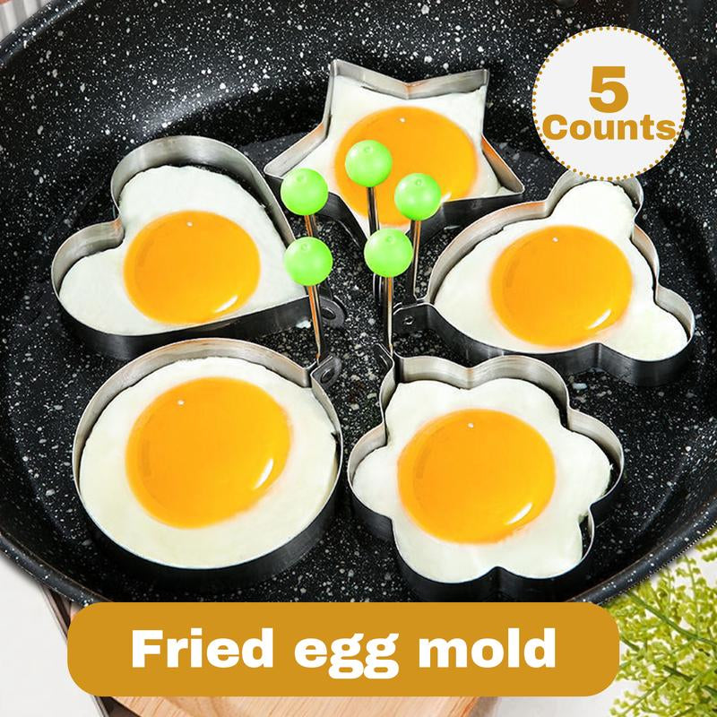 5-Piece Non-Stick Fried Egg Ring Molds Set - Perfect for Shaped Eggs on Griddle Pan