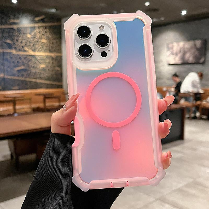 Luxury MagSafe Laser Armor Phone Case for iPhone 16/15/14/13 Pro Max - Dual Layer Protection, Wireless Charging, and Shockproof Design