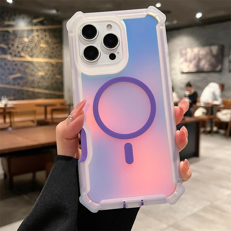 Luxury MagSafe Laser Armor Phone Case for iPhone 16/15/14/13 Pro Max - Dual Layer Protection, Wireless Charging, and Shockproof Design