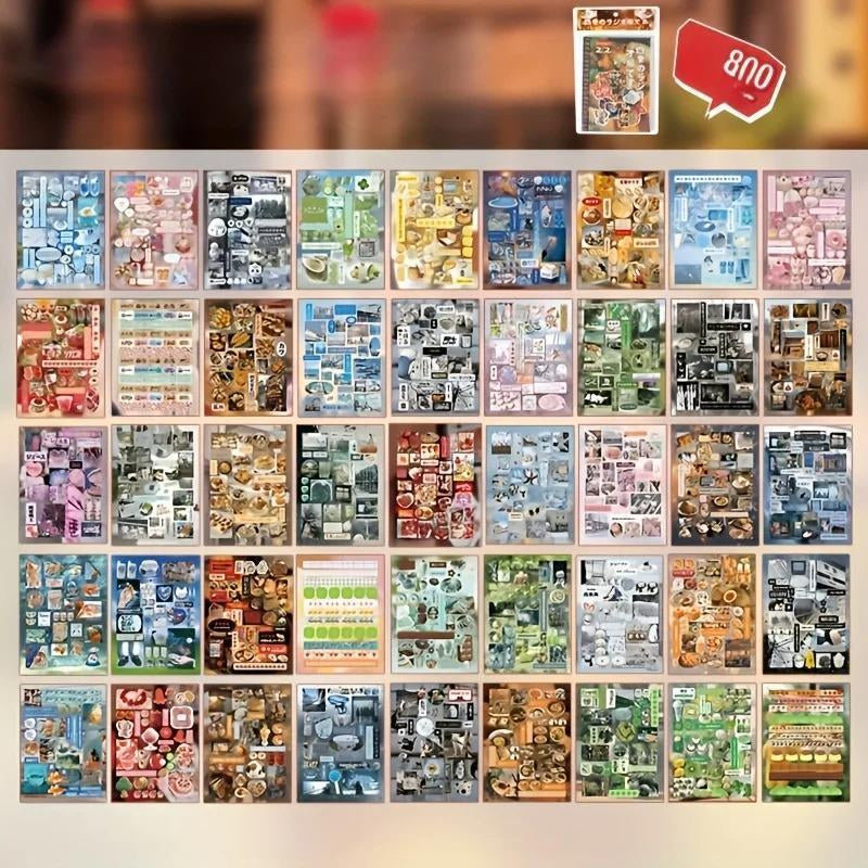 800Pcs Vintage-Inspired Retro Sticker Book for Creative Projects