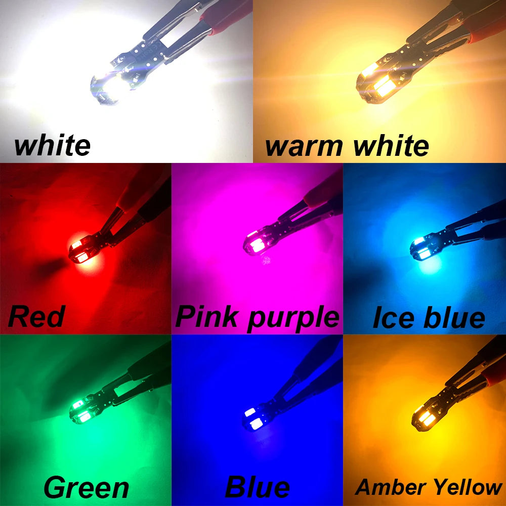 Super Bright 10X W5W T10 LED CANBUS Car Interior Side Lights - No Error, 600Lm, White/Amber/Red Options