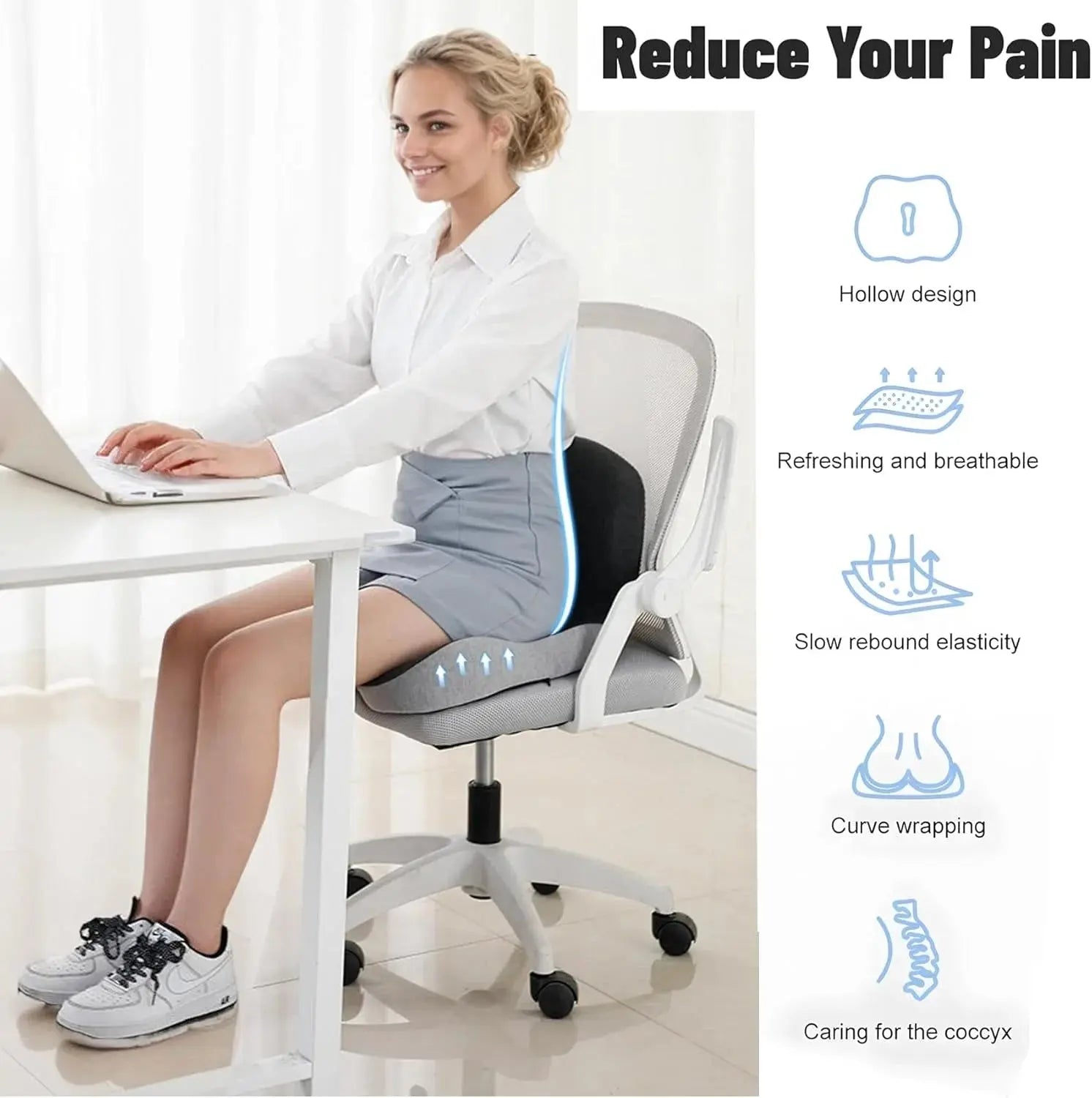 All-in-One Memory Foam Seat & Back Cushion | Ergonomic Lumbar Support for Office & Car The Pain Relief Focus