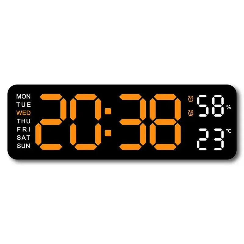 Large Digital Wall Clock with Temperature, Humidity & Auto Dimmer | USB Powered LED Alarm Table Clock
