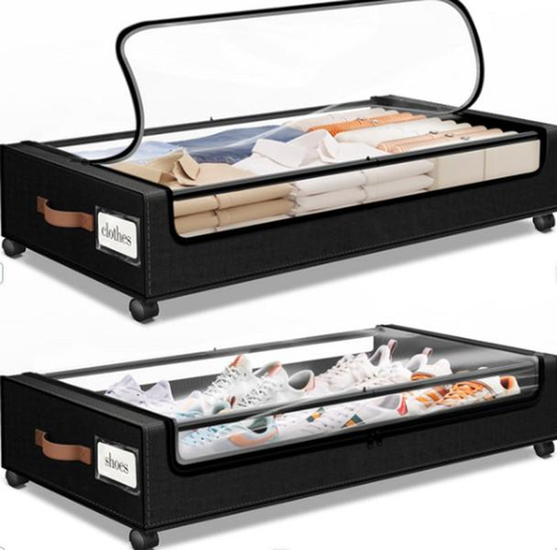 Maximize Your Space: 2-Pack Rolling Under Bed Storage Containers with Clear Windows & Labels - Perfect for Clothes, Shoes, and Blankets (30.71"x16.93"x6.69", Black)