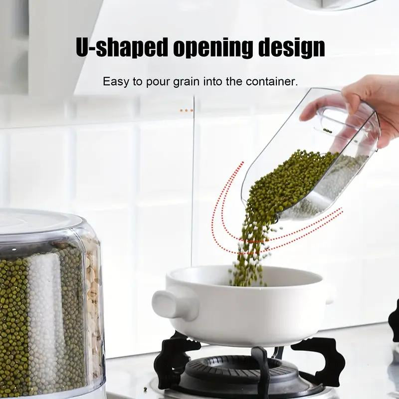 UFORU 360° Rotating Moisture-Proof Grain Dispenser - Durable Transparent Storage Container with Lid for Rice, Grains, Cereals, Flour & Pet Food - Perfect Father's Day Gift!