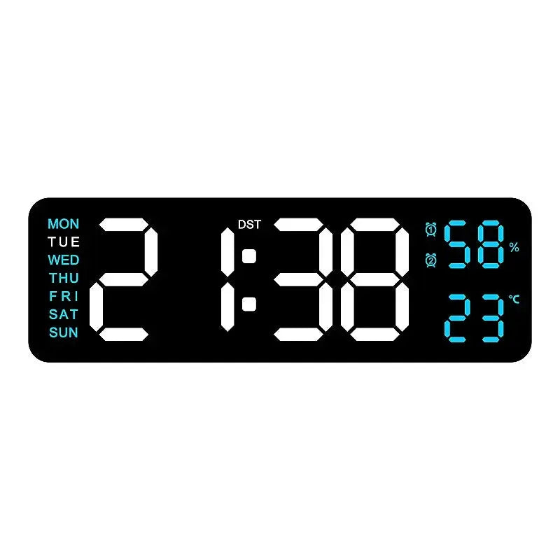 Large Digital Wall Clock with Temperature, Humidity & Auto Dimmer | USB Powered LED Alarm Table Clock
