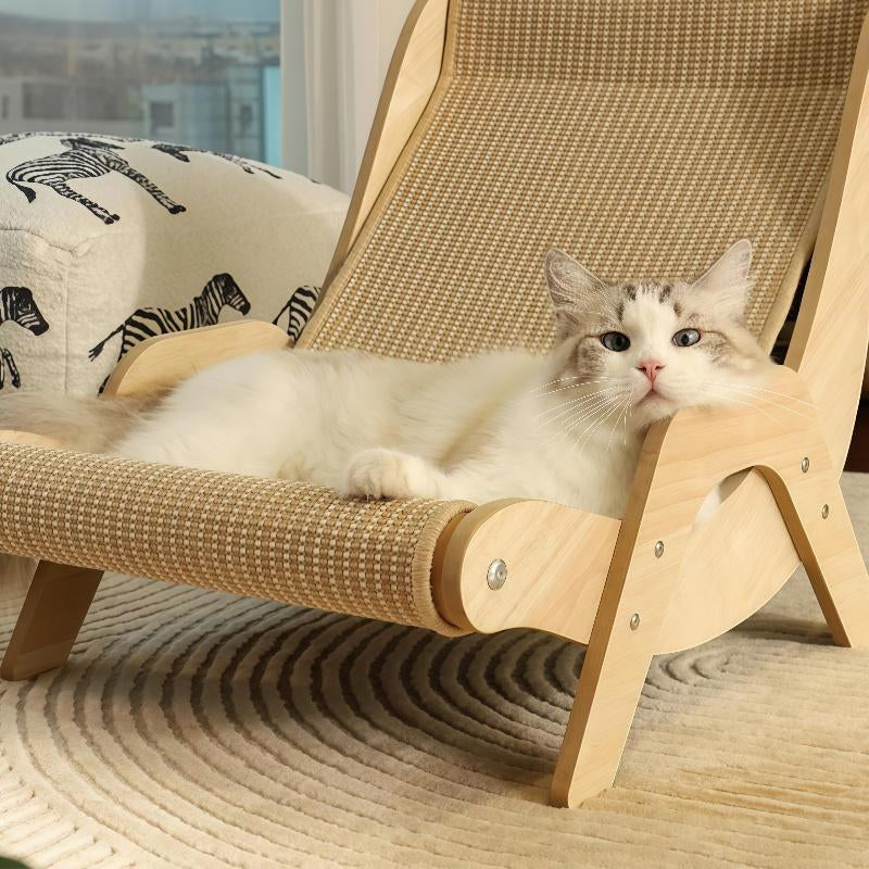 Stylish Wooden Cat Scratcher Rocker Bed - Ultimate Multi-Functional Pet Furniture for Scratching, Lounging & Relaxing Indoors or Outdoors